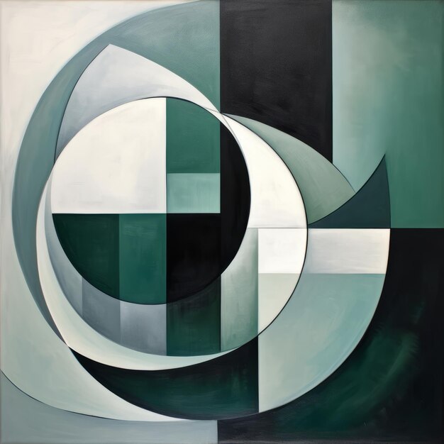 Photo modern abstract art overlapping shapes in dark green grey and white