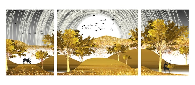 Modern abstract art wall, landscape painting, the golden background. Scenery, fashionable wallpaper,