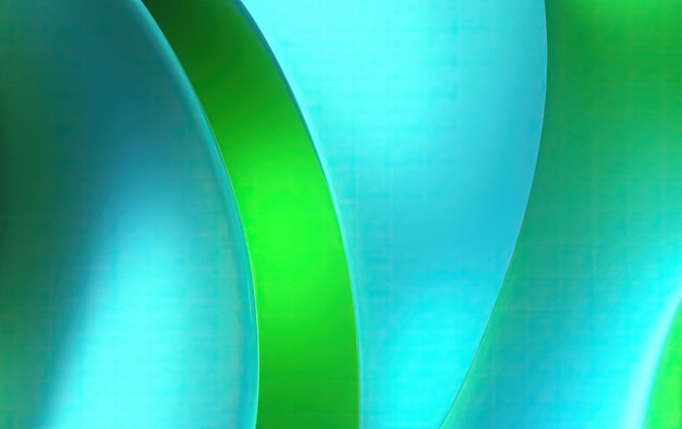Modern abstract behang Dynamisch lichtgroen en blauw gradiëntglas in 3D Render met vloeiende vloeiende vormen en levendige kleuren