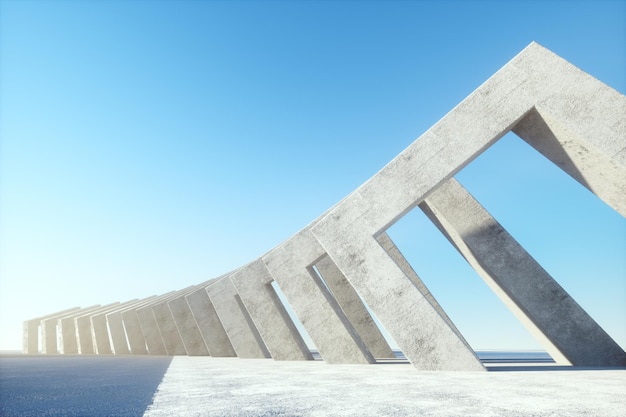 Modern, abstract concrete background, elegant architecture, minimalism, concrete structures, arch tunnel, magazine background, wallpaper. 3D render, 3D illustration. Copy space.