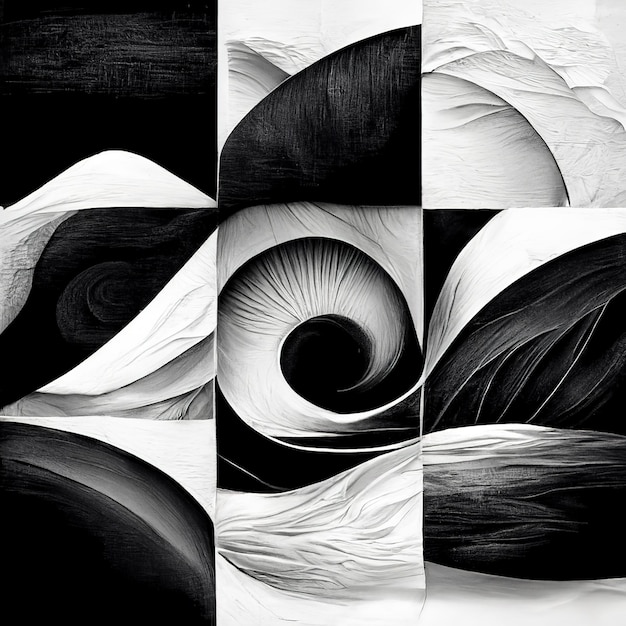 Modern abstract dynamic shapes black and white background with grainy paper texture Digital art