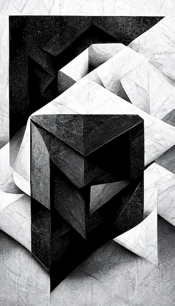 Modern abstract dynamic shapes black and white background with grainy paper texture Digital art