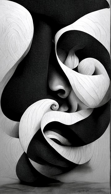 粒子の粗い紙のテクスチャデジタルアートと黒と白の背景のモダンな抽象的なダイナミックな形