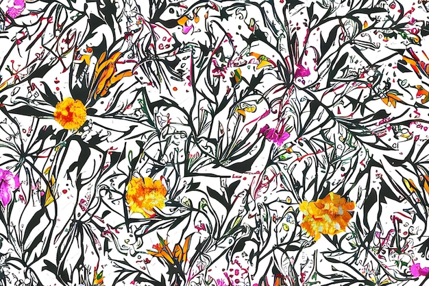 Modern abstract floral background Illustration in risographic style Generated by AI
