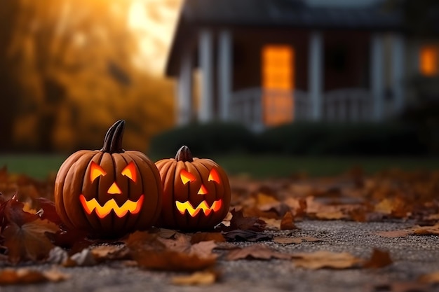 Foto moderno sfondo horror astratto per halloween con zucche jack o 'lantern