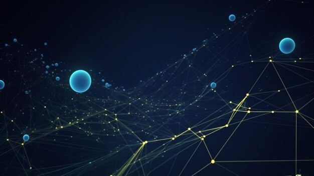 modern abstract network science connection technology gold line premium dot and graphic design on hi tech future blue background network