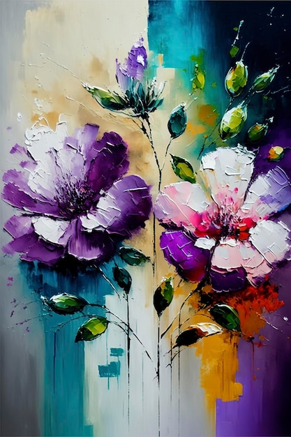 Modern Abstract Oil Painting, Blossoming Flowers