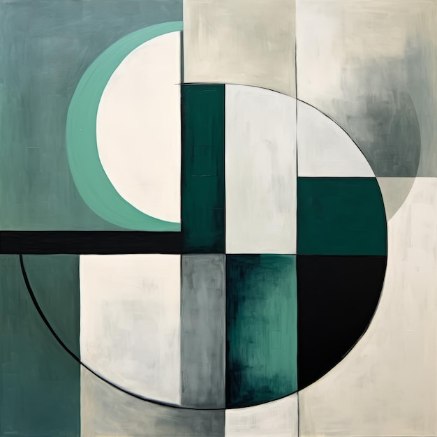 Современная абстрактная картина лунно-зеленые и белые квадраты в темно-зеленом и светло-сером