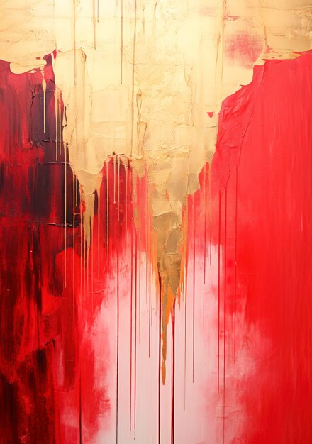 Modern abstract painting with red and gold waterfall