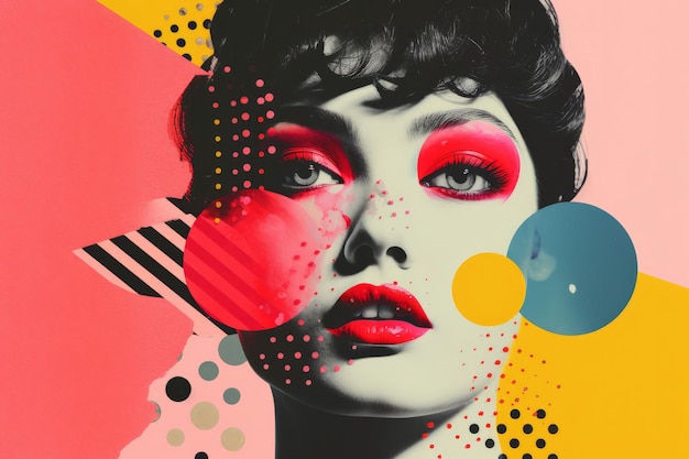 Photo modern abstract portrait of a beautiful woman with bright colours and graphic shapes and lines