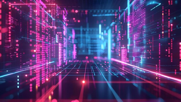 modern abstract tech background with neon blocks showing data flow analytics concept tech background abstract design neon blocks data flow analytics
