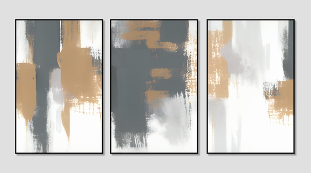 Modern abstract vintage textured art illustration gray background abstract triptych