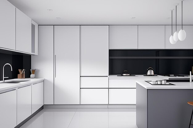 Modern advanced luxurious white kitchen with clean lines and a minimalist design basin dining table