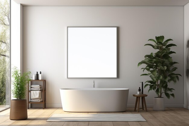 생성 AI로 제작한 포스터 프레임을 갖춘 현대적이고 미적인 욕실 인테리어 디자인
