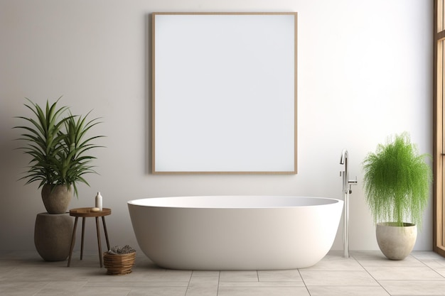 Modern Aesthetic Bathroom Interior Design with Poster Frame Created with Generative AI