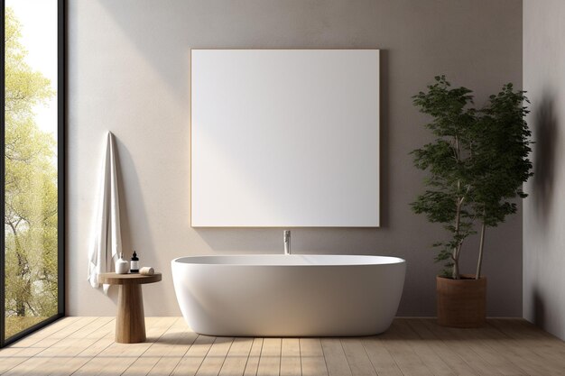 Modern Aesthetic Bathroom Interior Design with Poster Frame Created with Generative AI