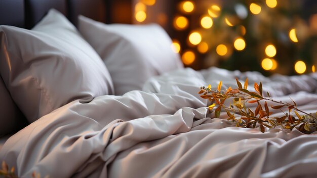 Современное эстетическое украшение белая кровать и подушки