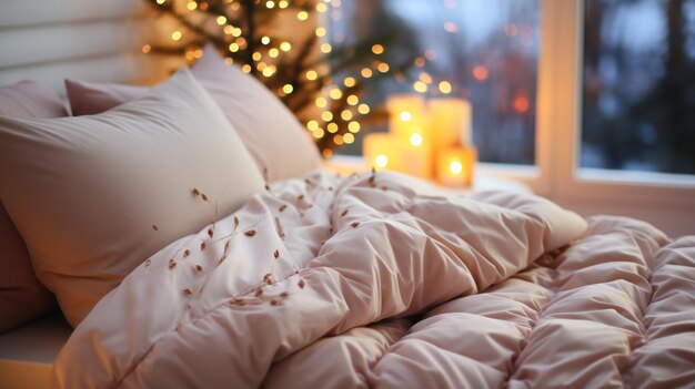 Современное эстетическое украшение белая кровать и подушки