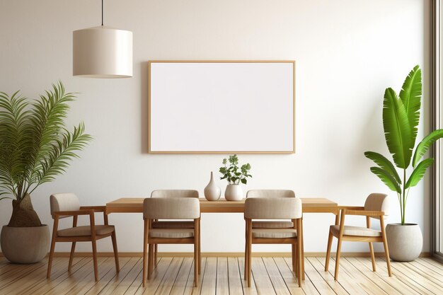 Photo modern aesthetic dining room interior design with small blank poster created with generative ai