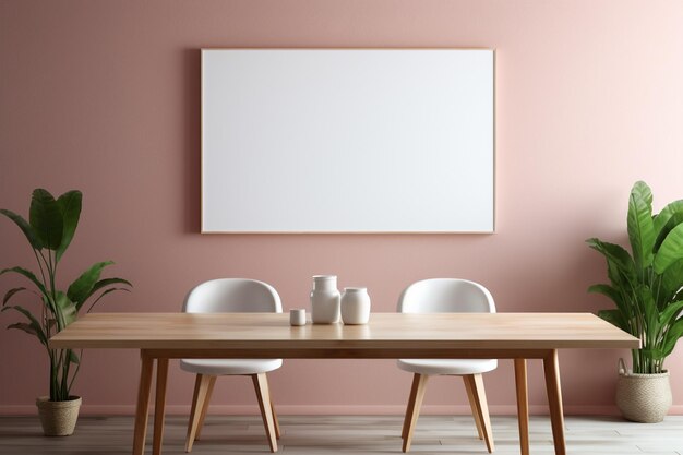 Modern Aesthetic Dining Room Interior Design with Small Blank Poster Created with Generative AI