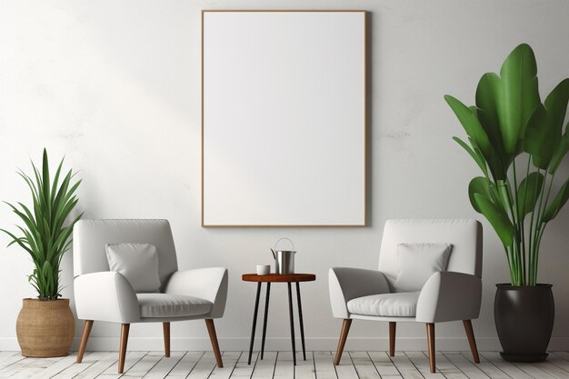 Modern Aesthetic Interior Design with Small Blank Poster Created with Generative AI