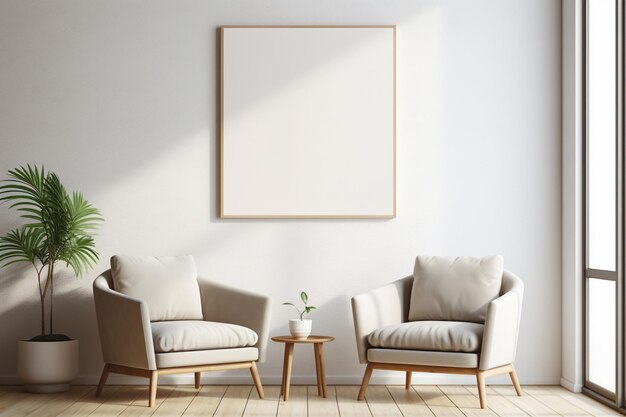 Modern Aesthetic Interior Design with Small Blank Poster Created with Generative AI