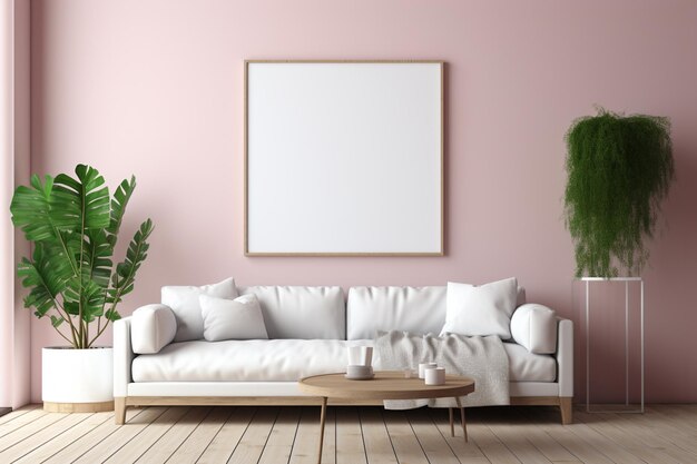 Modern Aesthetic Interior Design with Small Blank Poster Created with Generative AI