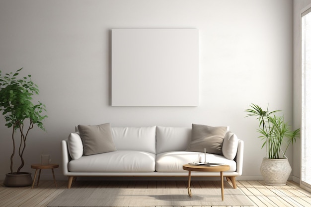 Photo modern aesthetic interior design with small blank poster created with generative ai