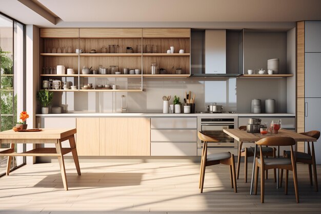 Modern aesthetic kitchen room interior design created with generative ai