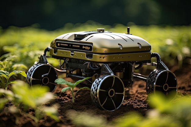 Photo modern agricultural robots harvest and spray effectively generative ia
