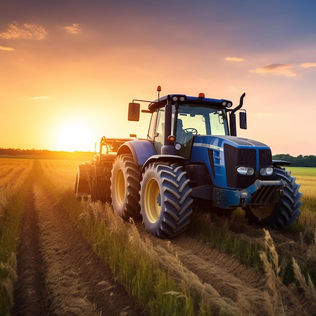 modern agricultural Tractor working on fileds