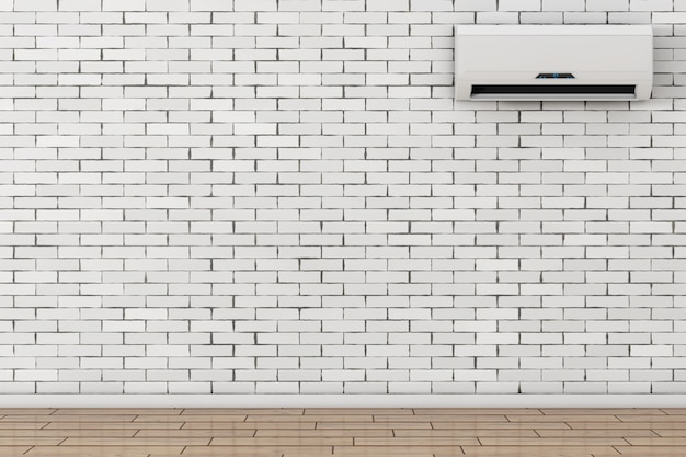 Modern Air Conditioner in front of brick wall. 3d Rendering.