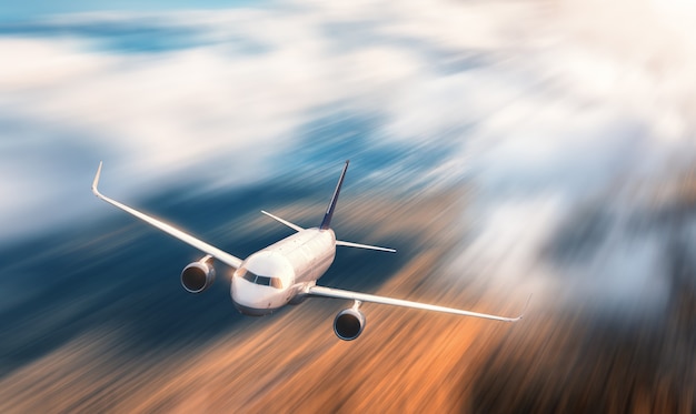 Modern airplane with motion blur effect