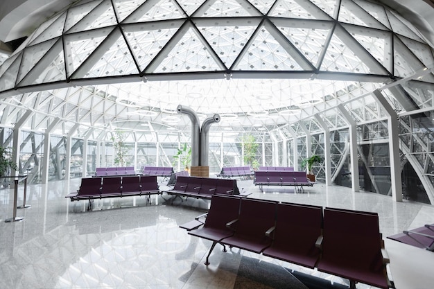 Modern airport terminal departure lounge