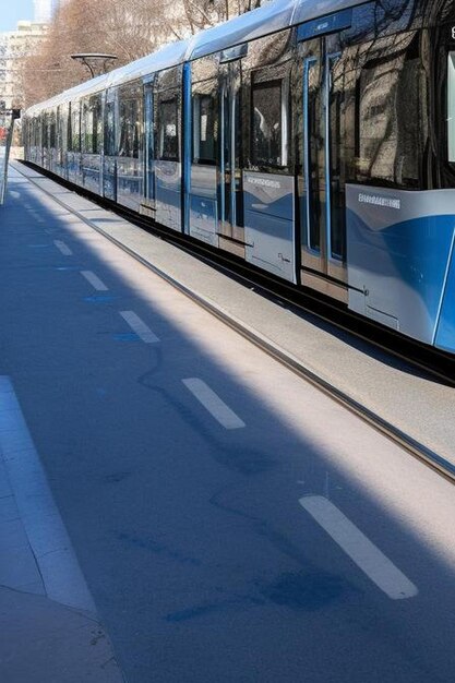 Photo modern alstom citadis light rail tram public transport transit transportation traffic in barcelona