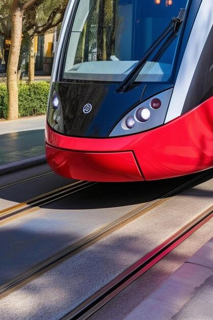 Photo modern alstom citadis light rail tram public transport transit transportation traffic in barcelona