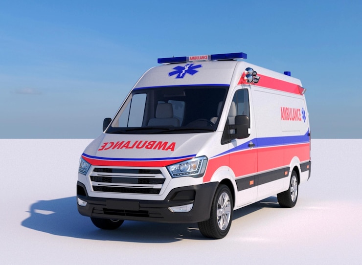 Photo the modern ambulance van is white with red and blue livery