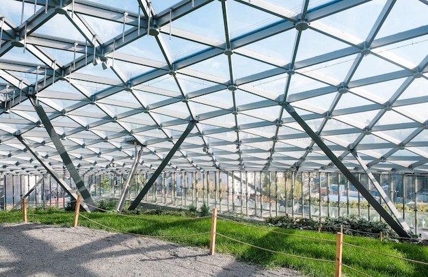 Modern amphitheater with glass dome in Zaryadye Park in Moscow