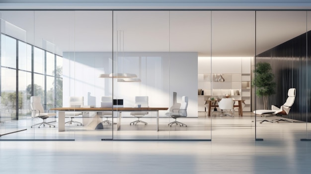 写真 透明なガラスの壁を持つ近代的でスタイリッシュなオフィス プロフェッショナルな作業環境のインテリア