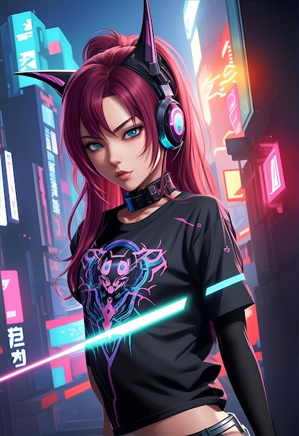 Modern Anime Character With Vibrant Color of Cyberpunk Style