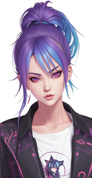 Foto modern anime-personage met levendige kleuren in cyberpunkstijl