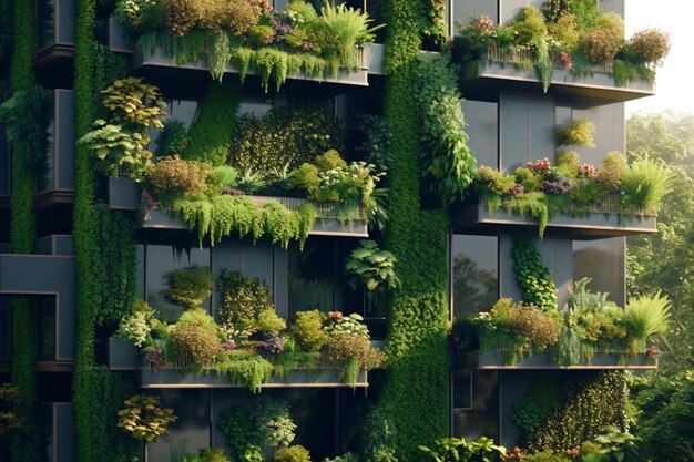 Modern apartment building exterior with green plants Architectural apartment building exterior