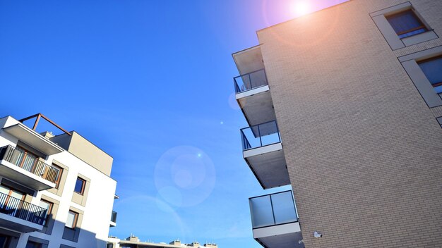 Modern apartment building in sunny day exterior residential house facade residential area