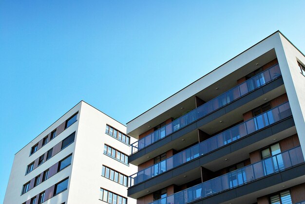 Modern apartment building in sunny day exterior residential house facade