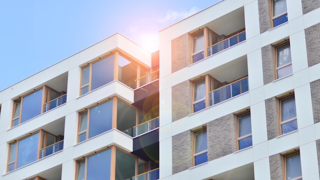 Modern apartment building in sunny day exterior residential house facade