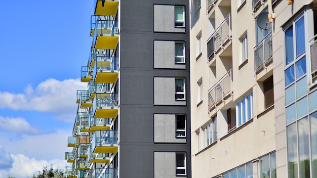 Modern apartment building in sunny day Exterior residential house facade