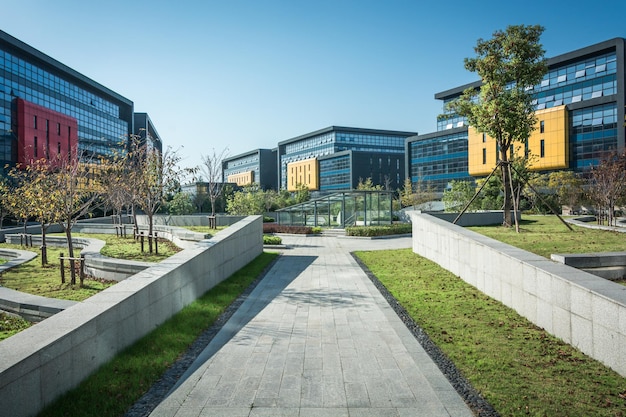 Modern apartment buildings in a green residential area in the city