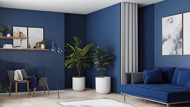 Foto moderno interior design di appartamento con tavolo in legno e lampada rendering 3d