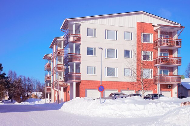 Modern apartment residential building at winter time.