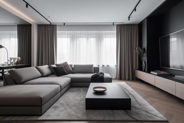 A modern apartment with sleek furniture and minimalist decor created with generative ai